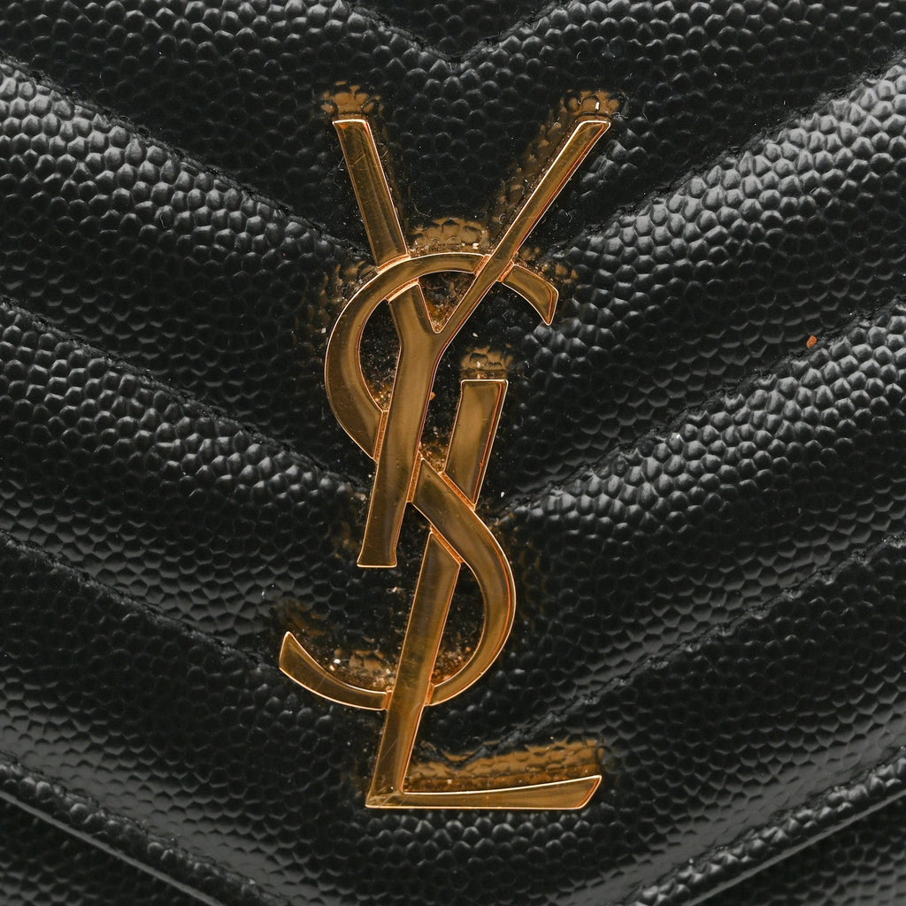 Grain De Poudre Matelasse Chevron Monogram Envelope Chain Wallet Black