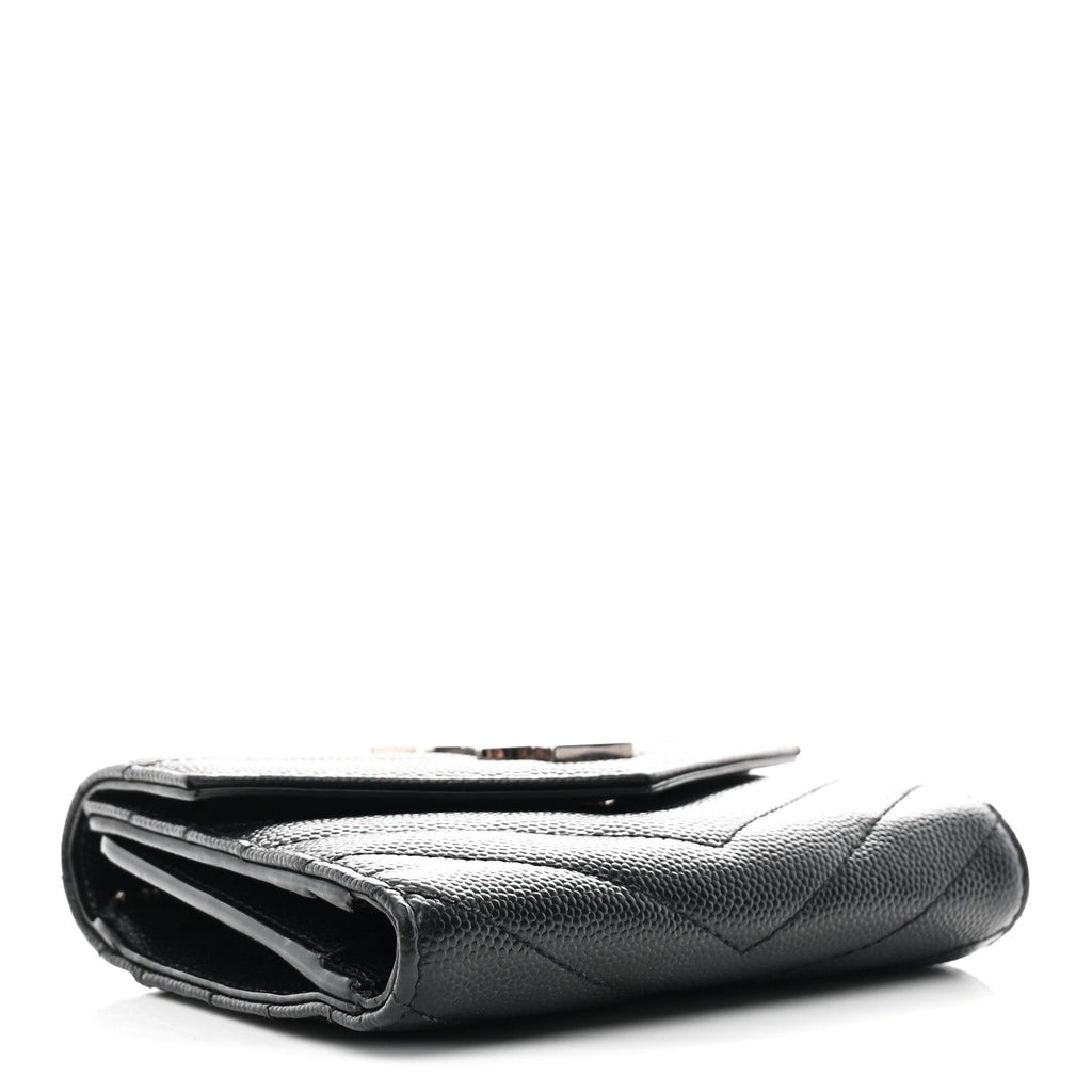 Grain De Poudre Matelasse Chevron Monogram Compact Tri Fold Wallet Black