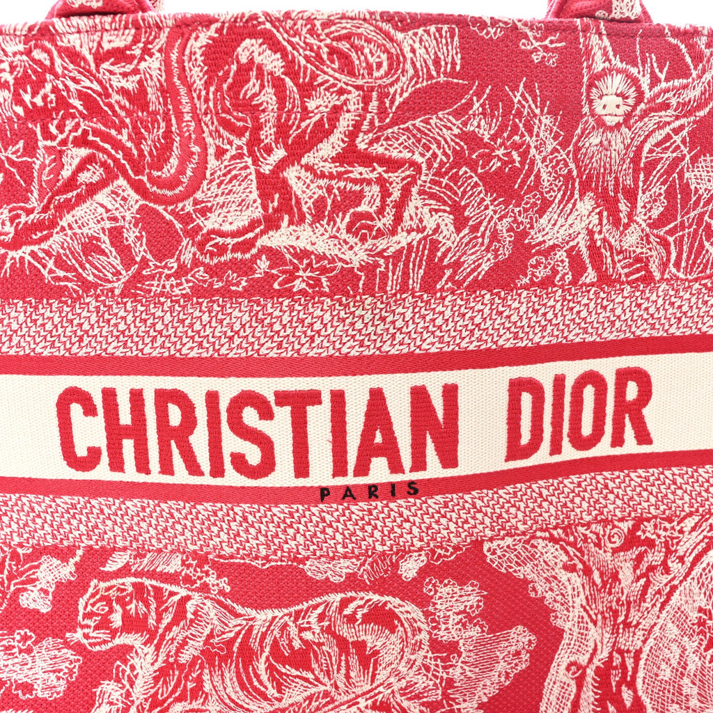 Canvas Embroidered Medium Dioriviera Toile De Jouy Book Tote Raspberry