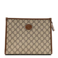 GG Supreme Monogram Azalea Calfskin Retro Interlocking G Beauty Case Beige Ebony Brown Sugar