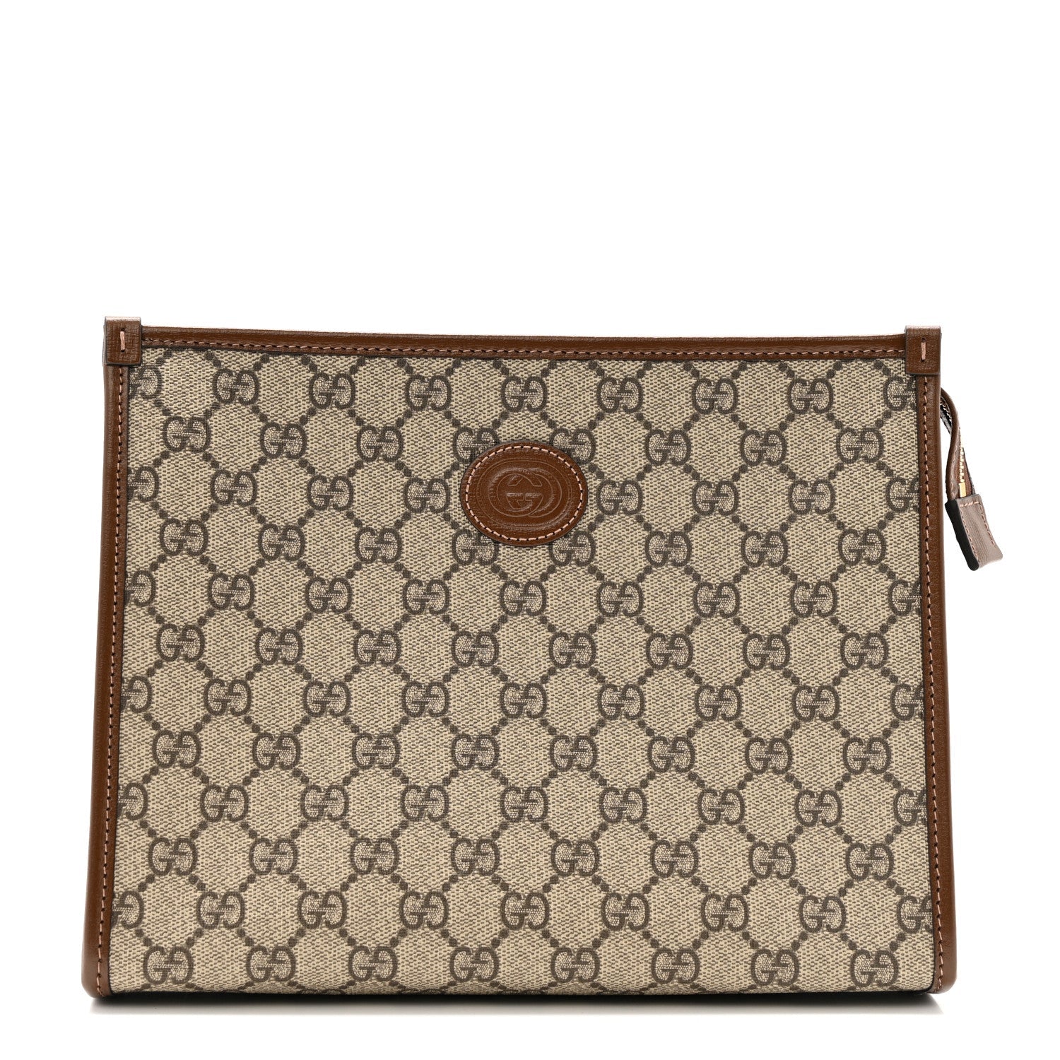 GG Supreme Monogram Azalea Calfskin Retro Interlocking G Beauty Case Beige Ebony Brown Sugar