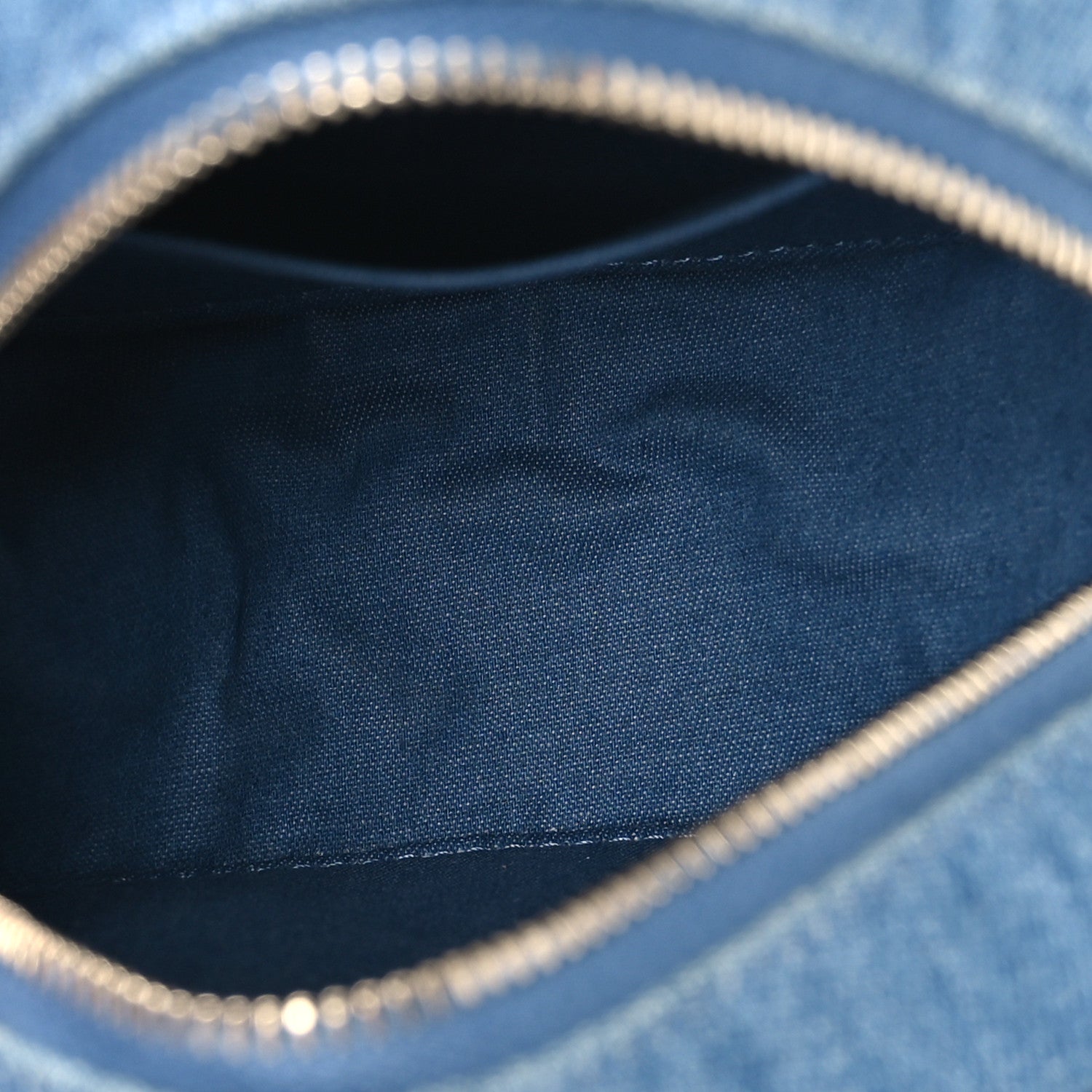 Denim Quilted Round Pearl Crush Clutch With Chain Blue