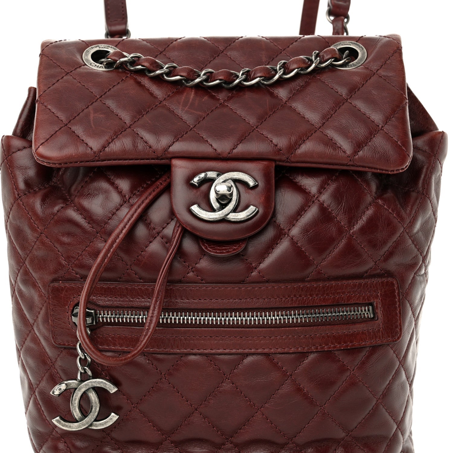 Glazed Calfskin Quilted Small Salzburg Backpack Burgundy