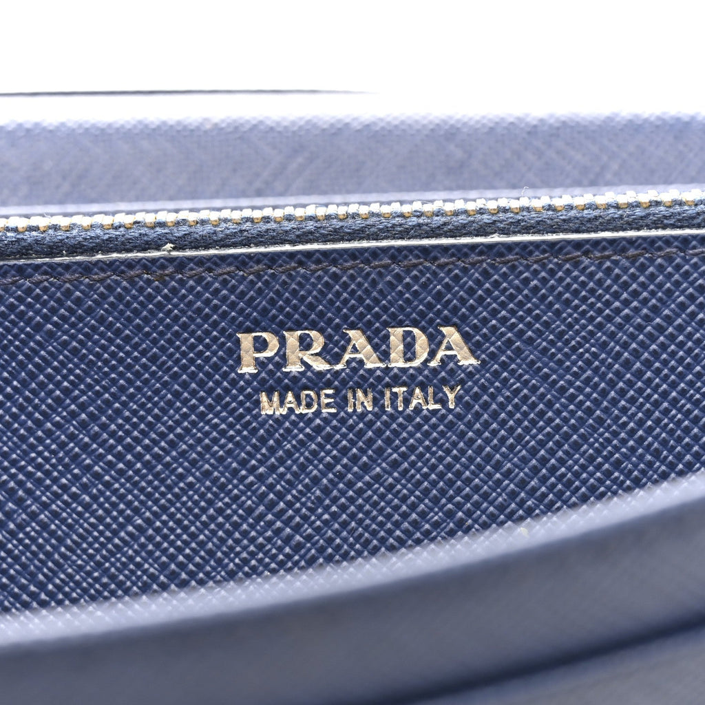 Saffiano Metal Bar Continental Flap Wallet Bluette