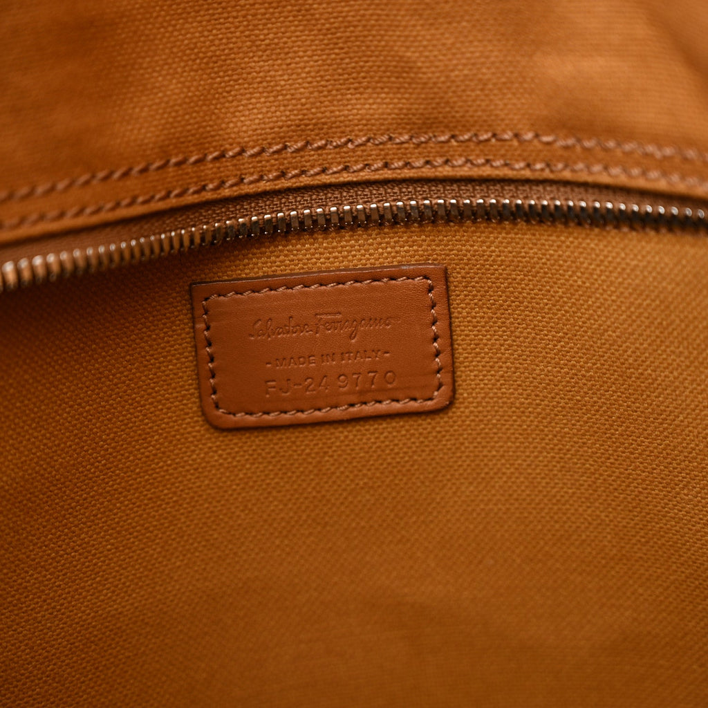 Canvas Calfskin Tote Light Brown