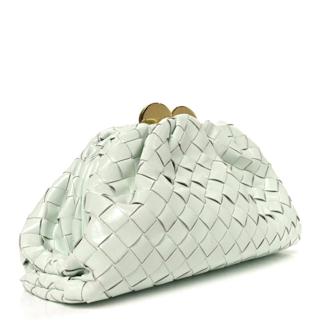 Patent Calfskin Intrecciato Teen Pouch Glacier