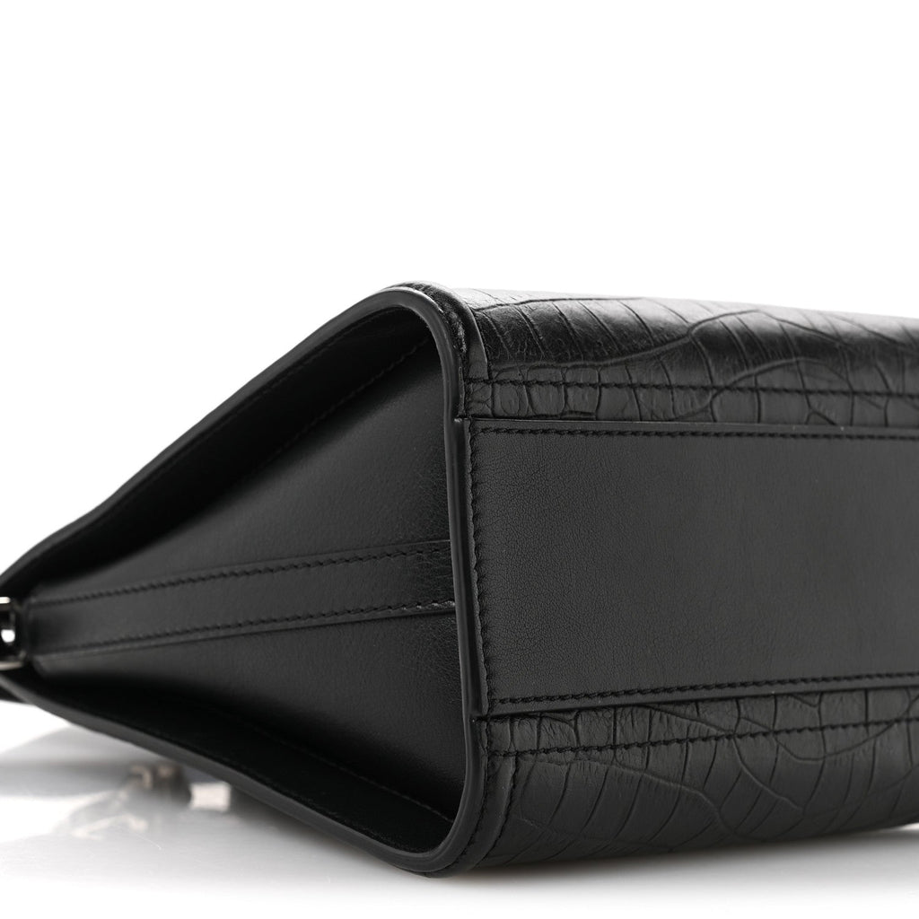 Crocodile Embossed Calfskin The Short Story Shoulder Bag Black