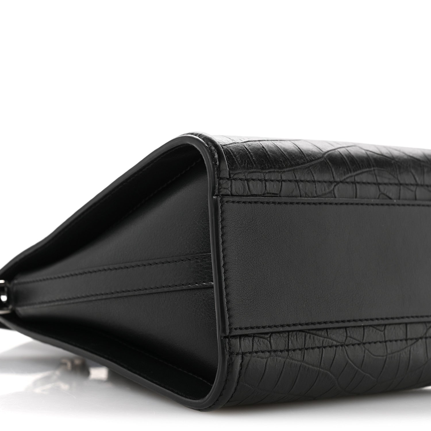 Crocodile Embossed Calfskin The Short Story Shoulder Bag Black