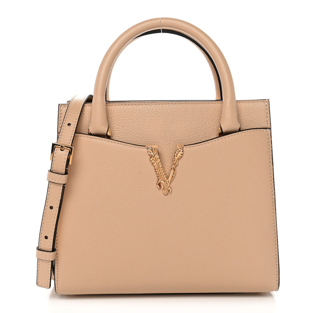 Grainy Calfskin Virtus Top Handle Tote Beige