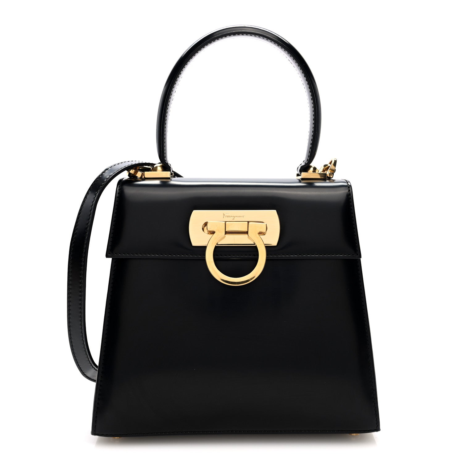 Hammered Calfskin Small Iconic Top Handle Bag Black