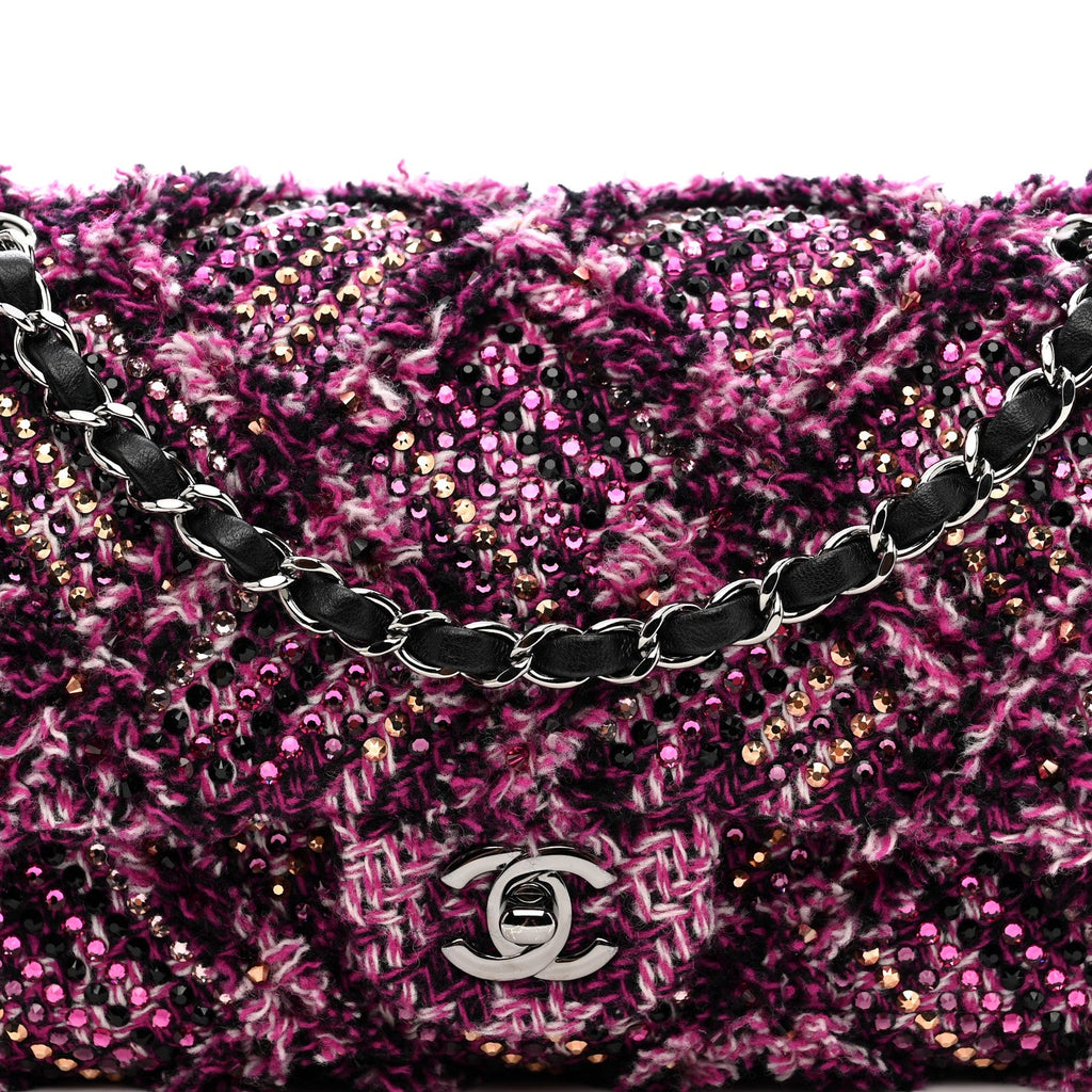 Crystal Tweed Quilted Medium Double Flap Purple Multicolor
