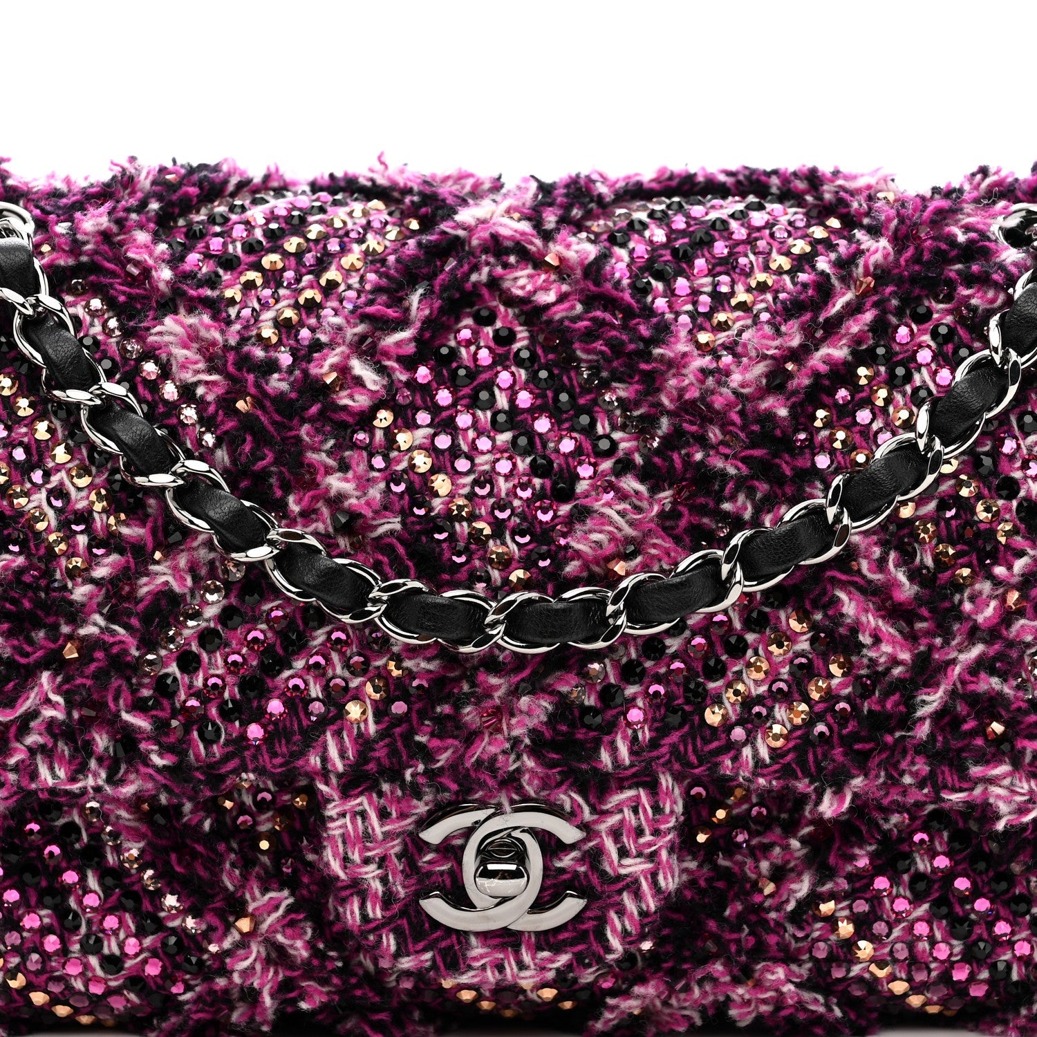 Crystal Tweed Quilted Medium Double Flap Purple Multicolor