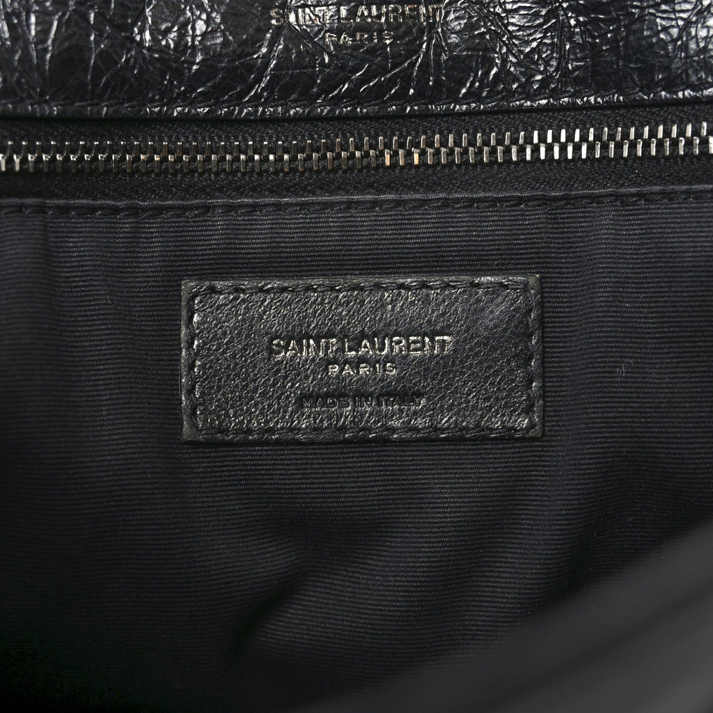 Crinkled Calfskin Matelasse Monogram Medium Niki Chain Satchel Black