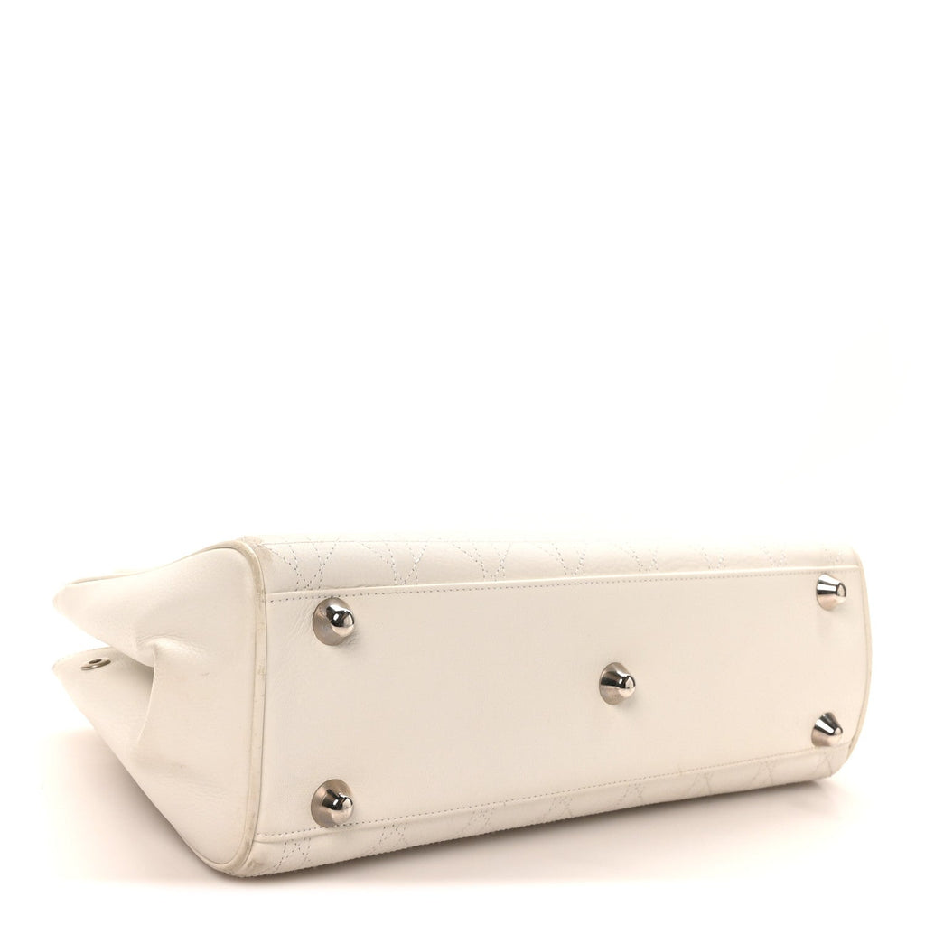 Calfskin Cannage D Buckle East West Tote White