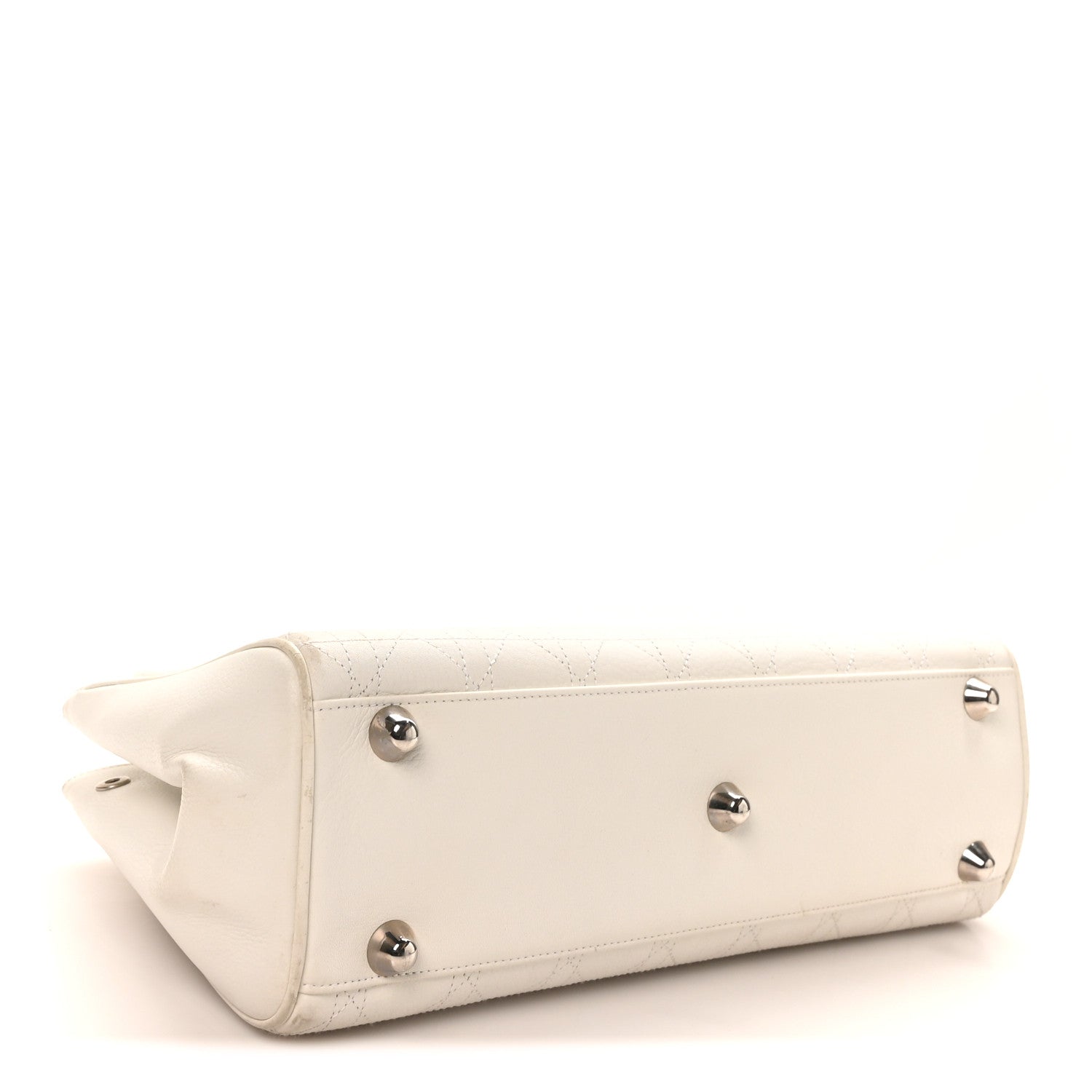 Calfskin Cannage D Buckle East West Tote White