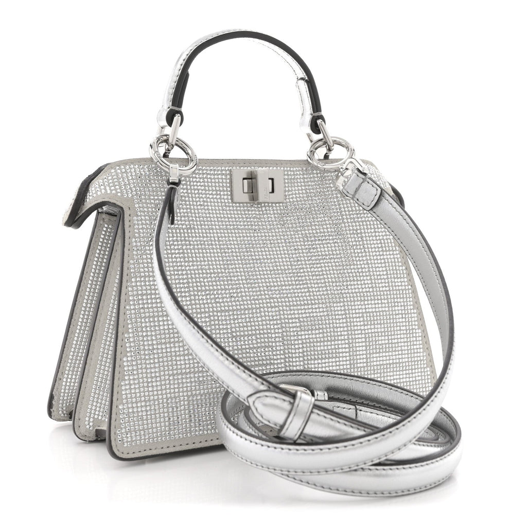 Crystal Vitello Laminato FF Petite Peekaboo I SEE U Satchel Crystal Argento