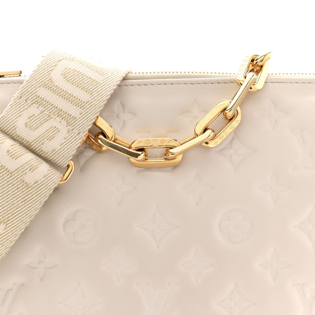 Lambskin Embossed Monogram Coussin PM Beige Cream