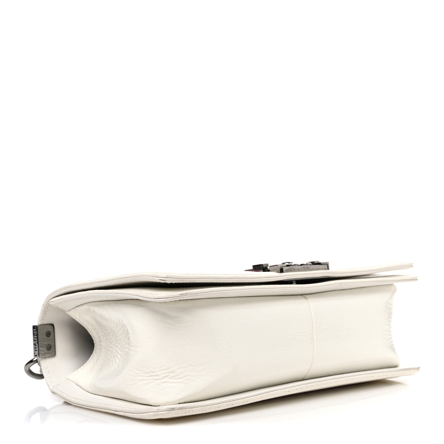 Patent Tweed Medium Boy Flap White