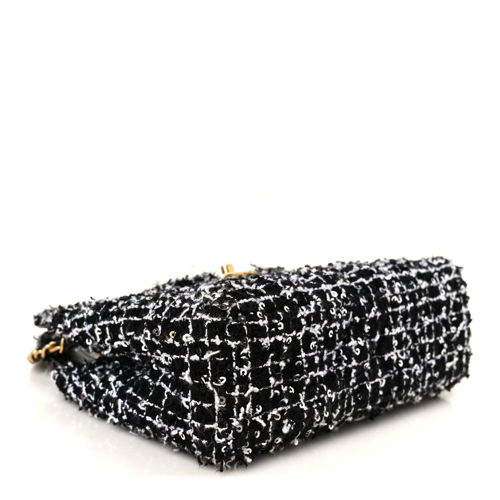 Tweed Quilted Nano Kelly Shopper Black White