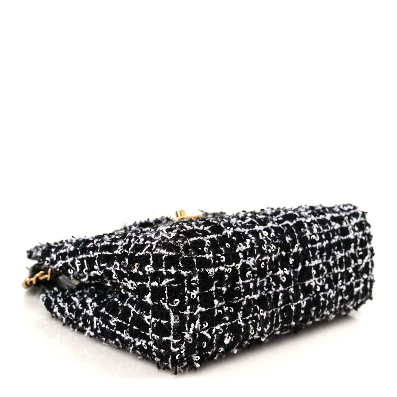 Tweed Quilted Nano Kelly Shopper Black White
