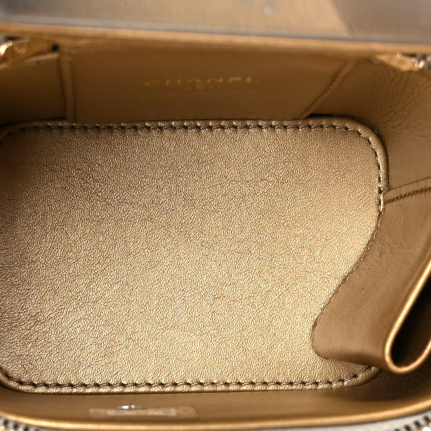 Lambskin Quilted Pearl Crush Mini Vanity Case With Chain Grey