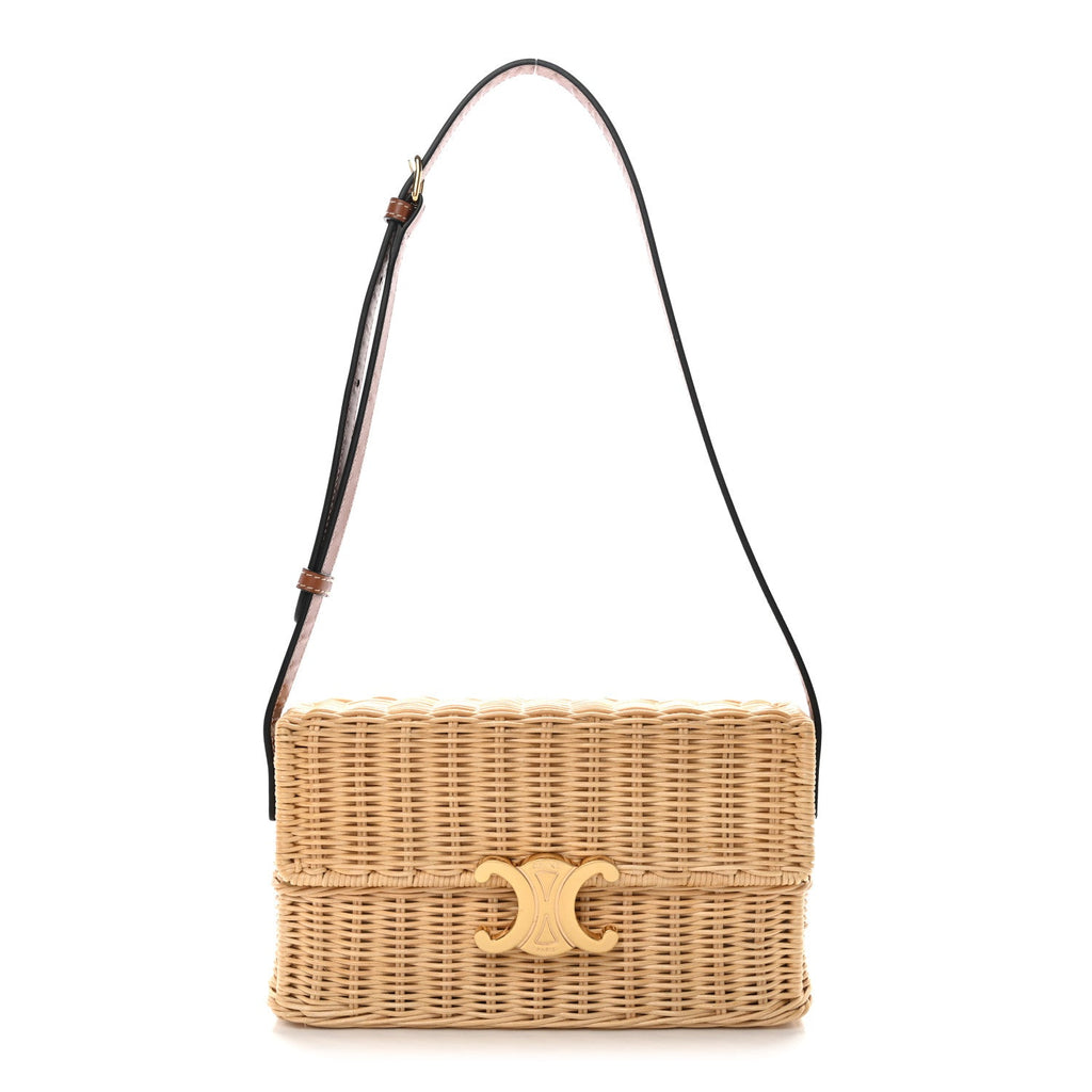 Wicker Calfskin Claude Shoulder Bag Natural