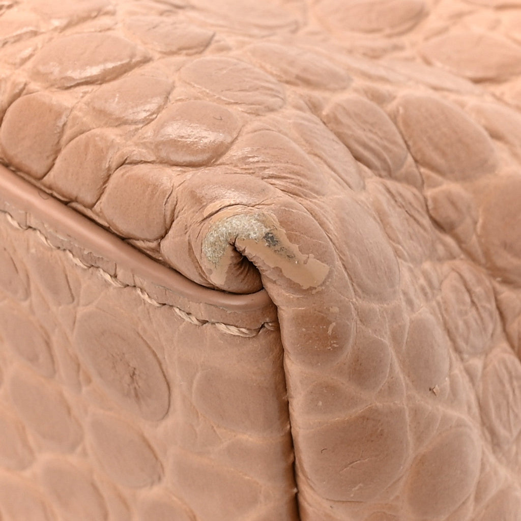 Extra Supple Calfskin Crocodile Embossed Small Downtown Shoulder Bag Nude Beige
