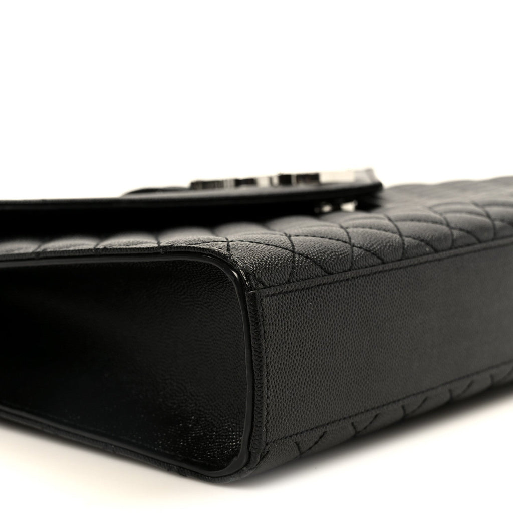 Grain De Poudre Textured Mixed Matelasse Large Triquilt Monogram Satchel Black