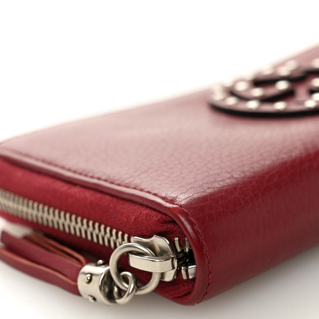 Pebbled Calfskin Studded Soho Zip Around Wallet Soft Burgundy