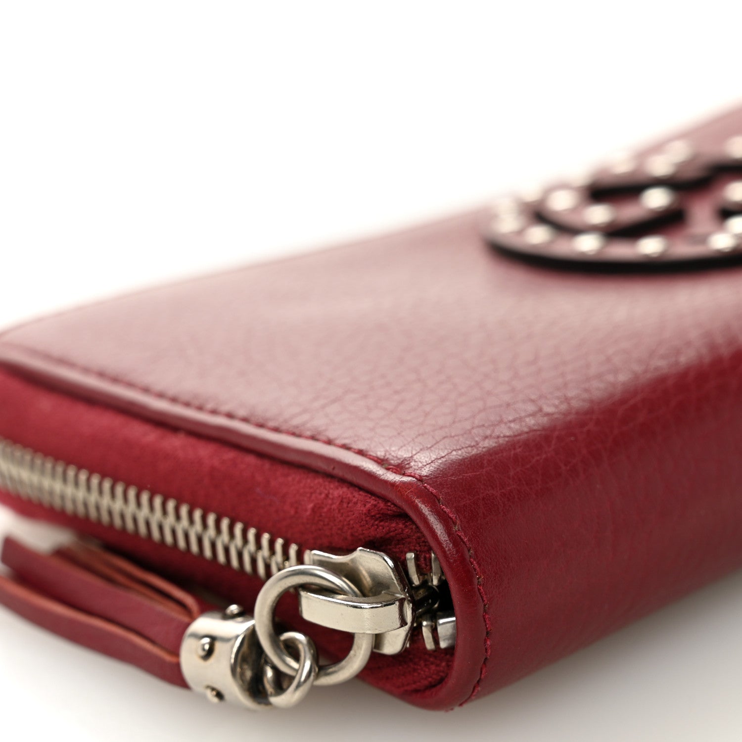 Pebbled Calfskin Studded Soho Zip Around Wallet Soft Burgundy