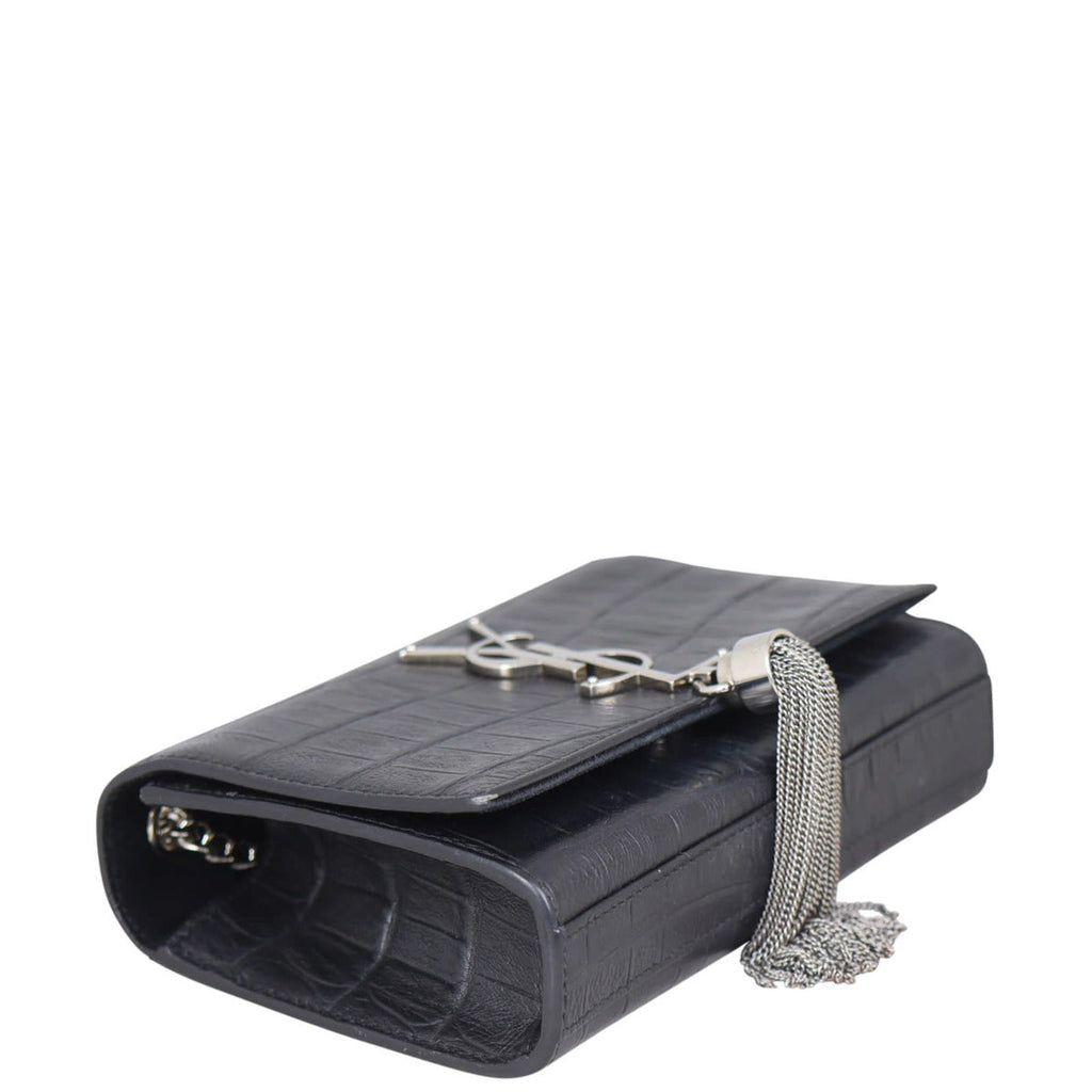 Saint Laurent Kate Tassel Chain Bag Small Croc-Embossed