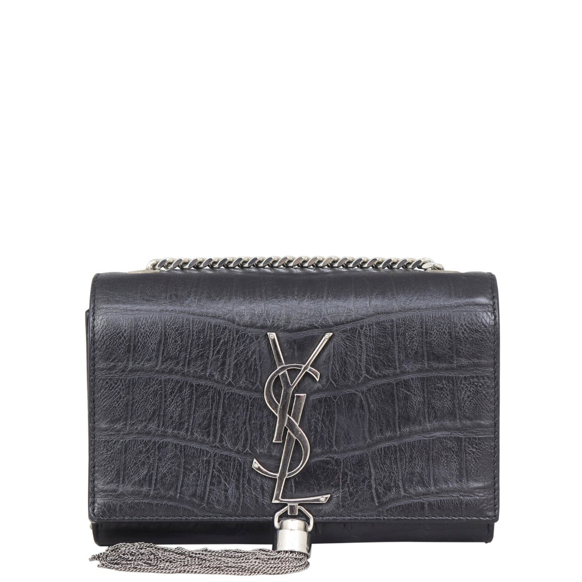 Saint Laurent Kate Tassel Chain Bag Small Croc-Embossed