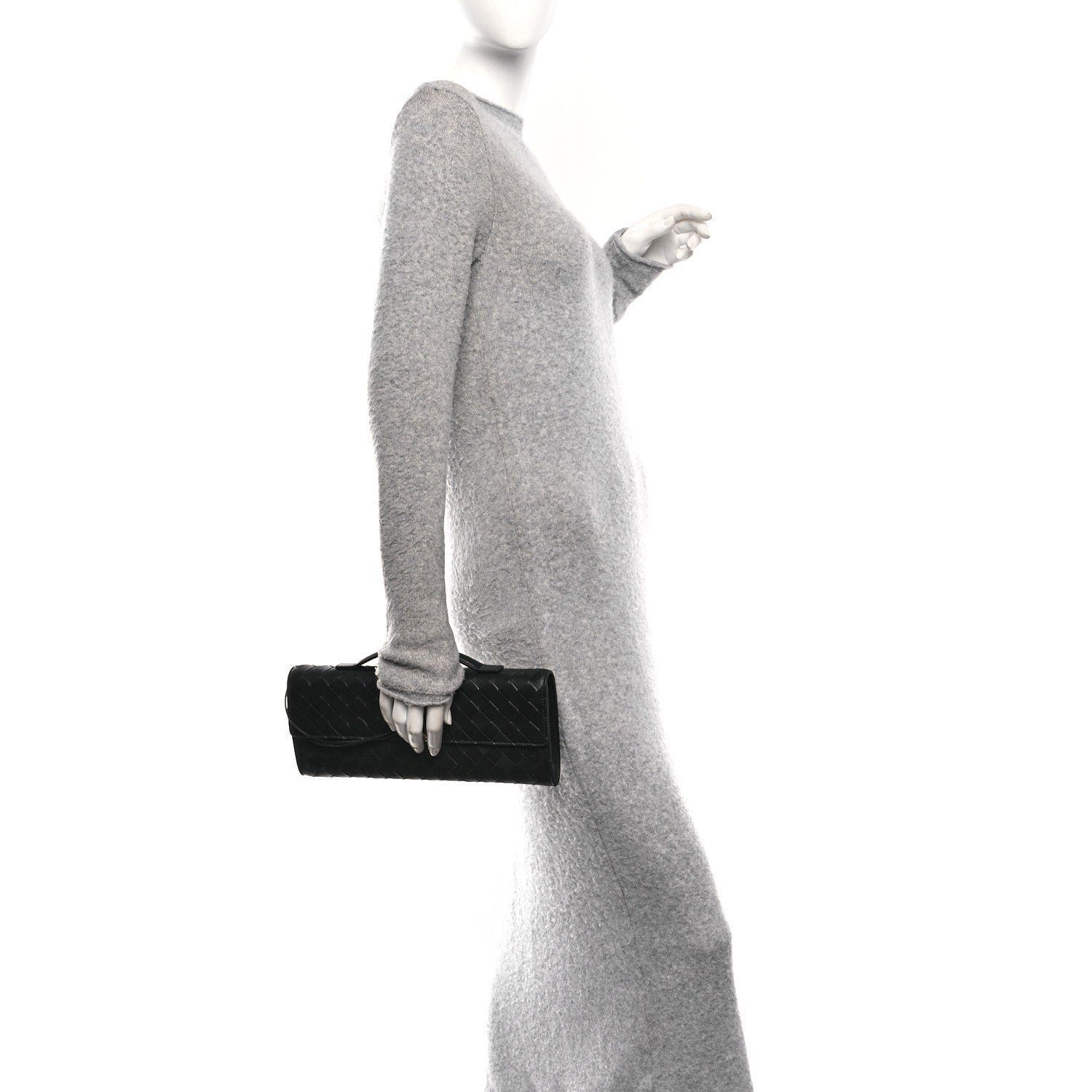 Nappa Intrecciato Long Andiamo Top Handle Clutch Black