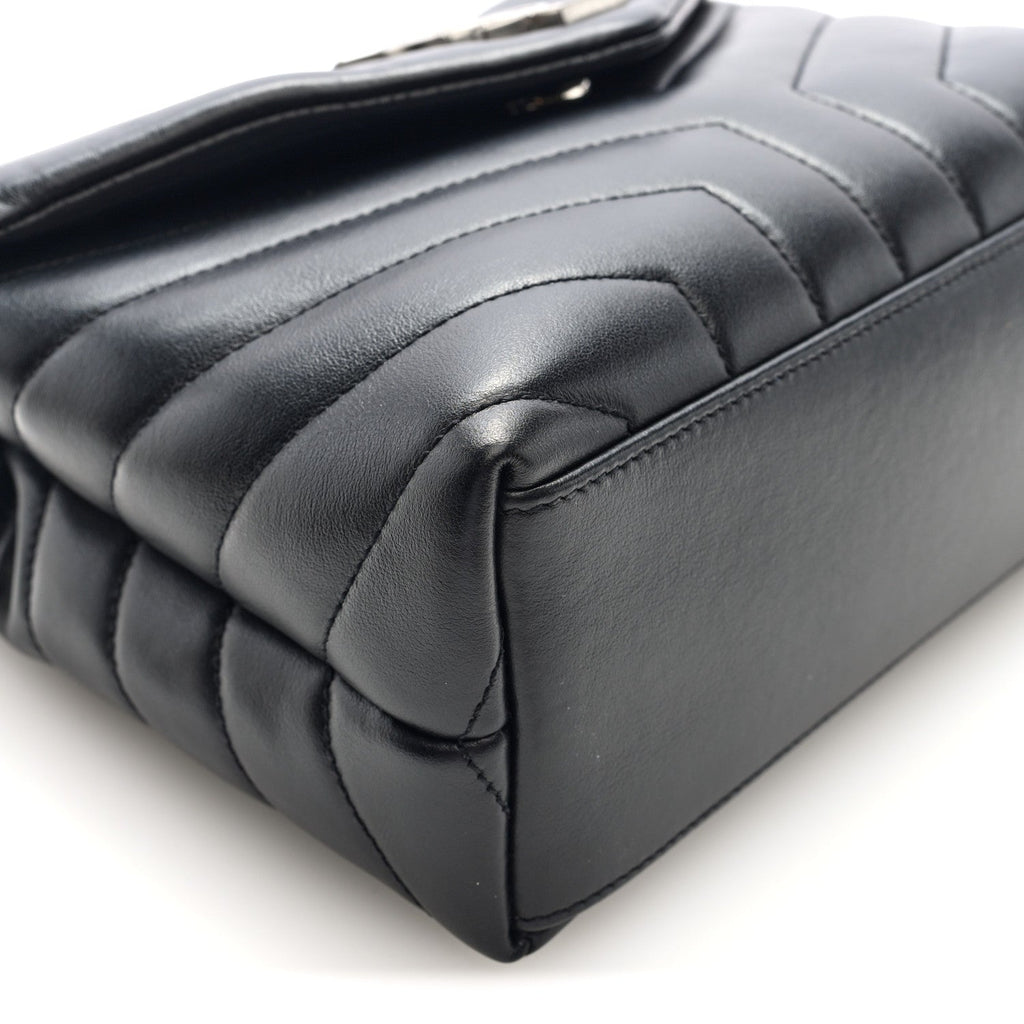Calfskin Y Quilted Monogram Small Loulou Chain Satchel Black