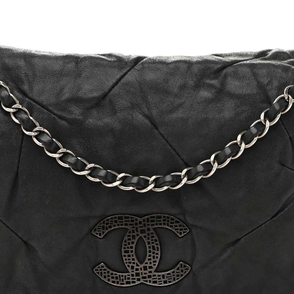 Iridescent Calfskin Glint Accordion Flap Black