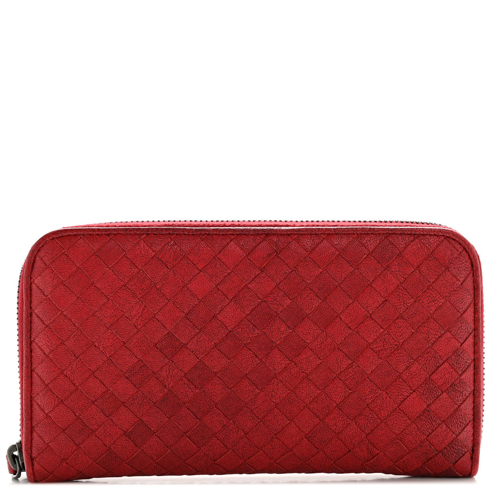 Nappa Intrecciato Zip Around Wallet Red