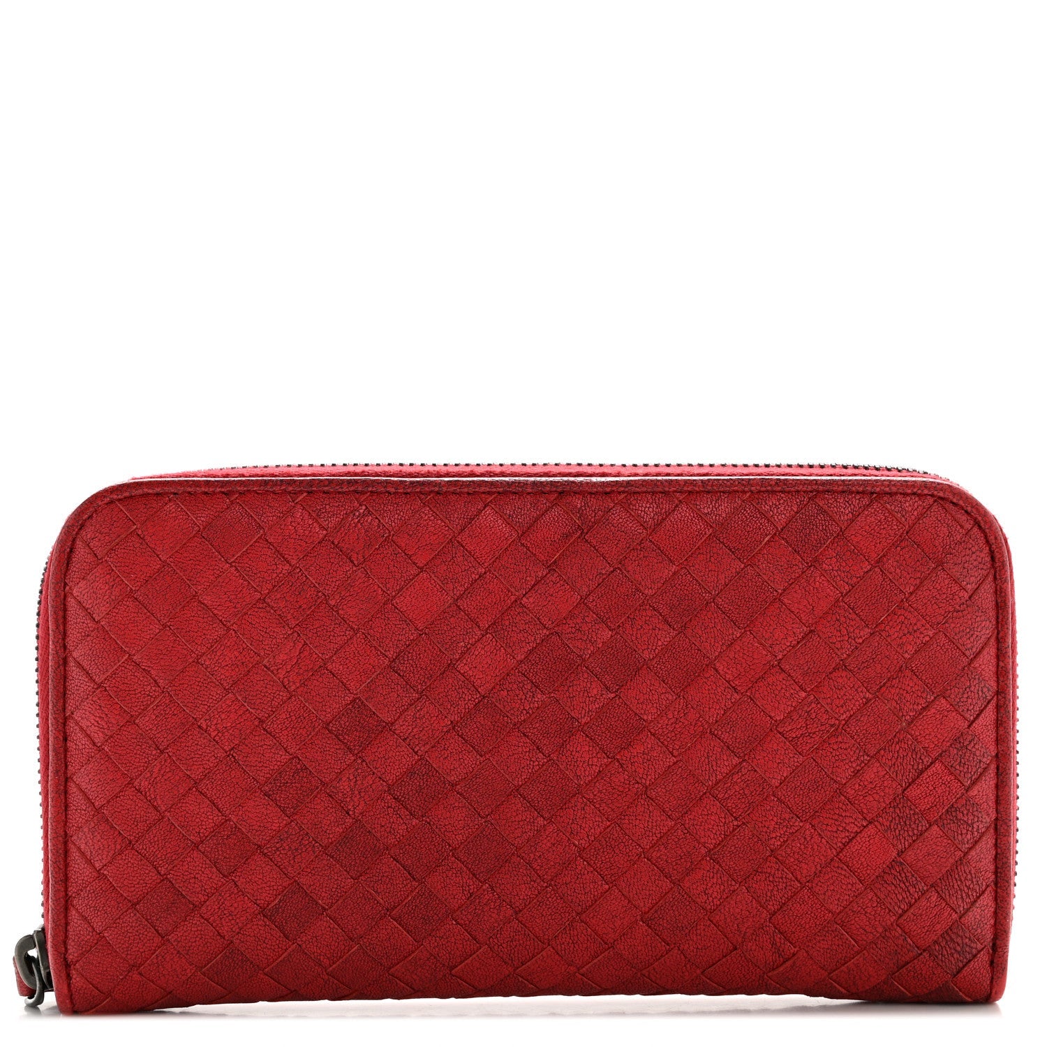 Nappa Intrecciato Zip Around Wallet Red