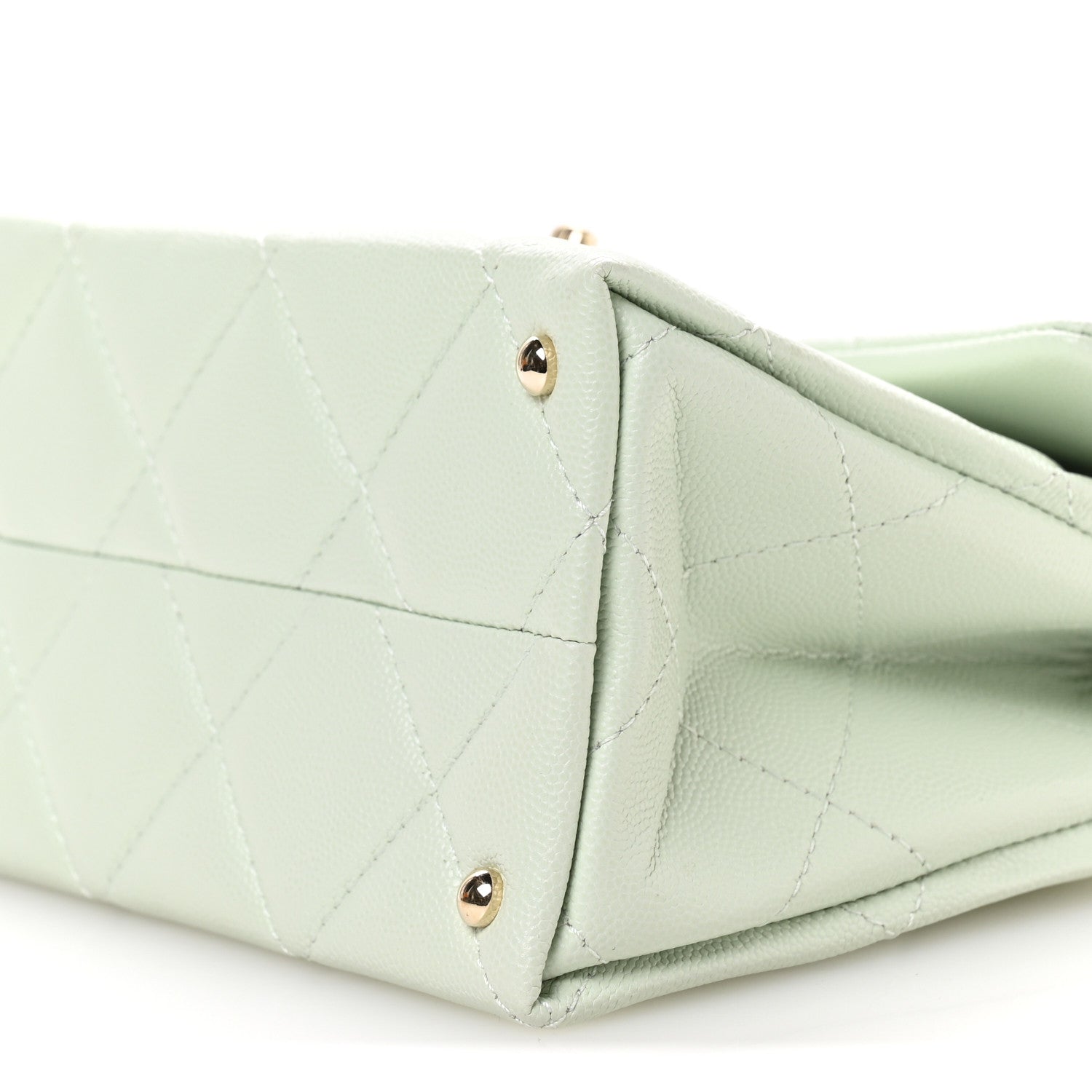 Caviar Quilted Retro Medium Twist Top Handle Clutch Light Green