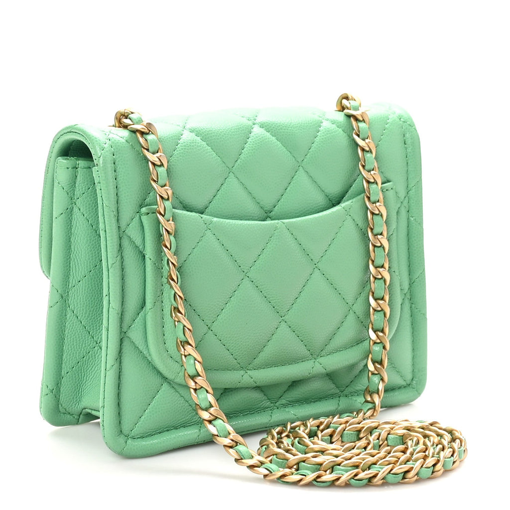 Caviar Quilted Mini Sweet Classic Flap Green
