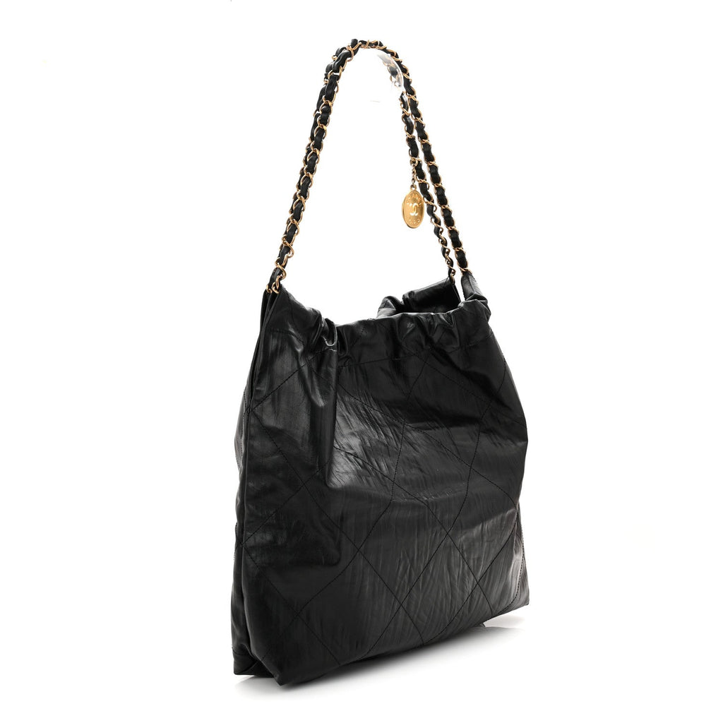 Crumpled Calfskin Quilted Chanel 22 Black