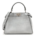 Cuoio Romano Lux Selleria Mini Peekaboo Iconic Satchel Argento