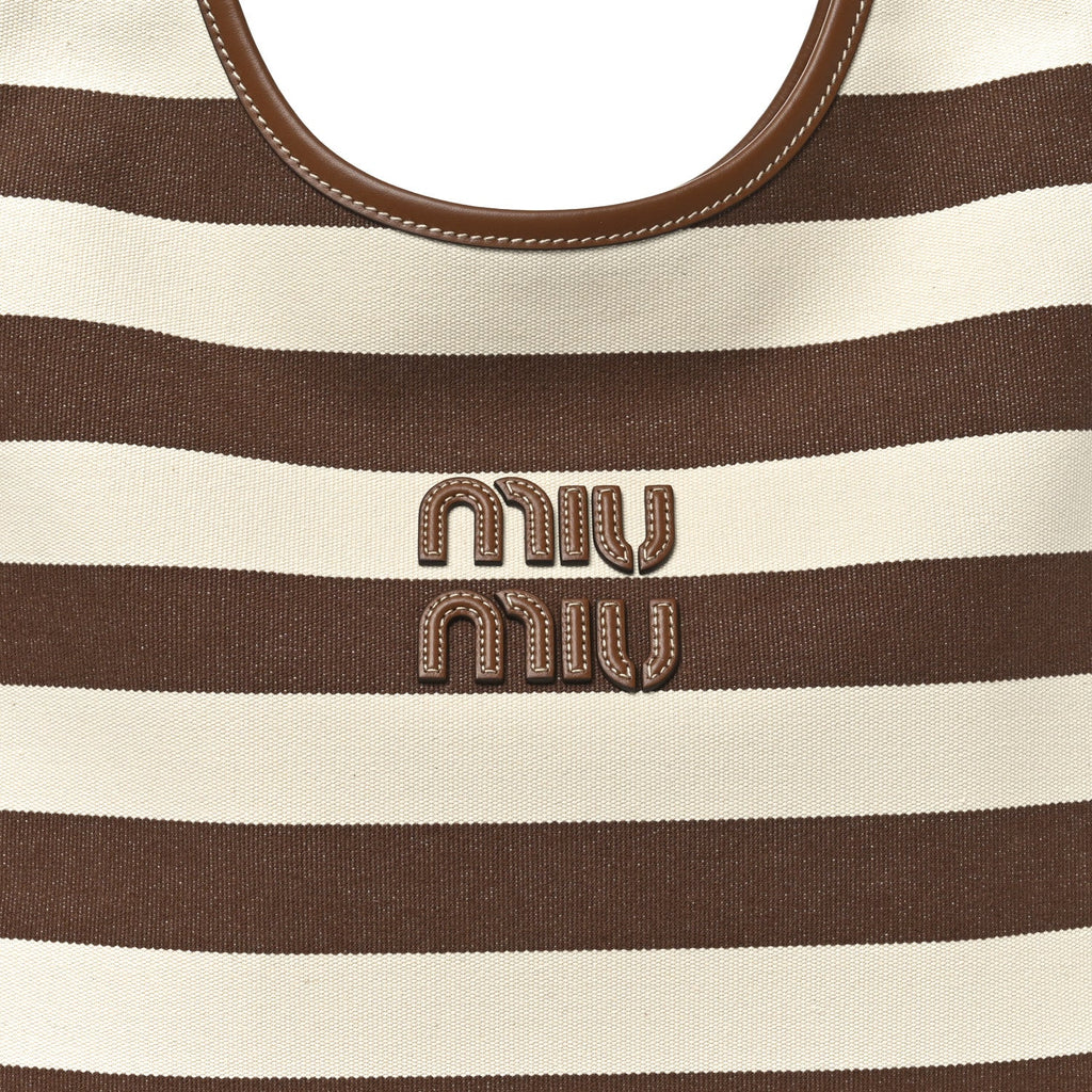 Canvas Calfskin Striped Ivy  Cacao Naturale