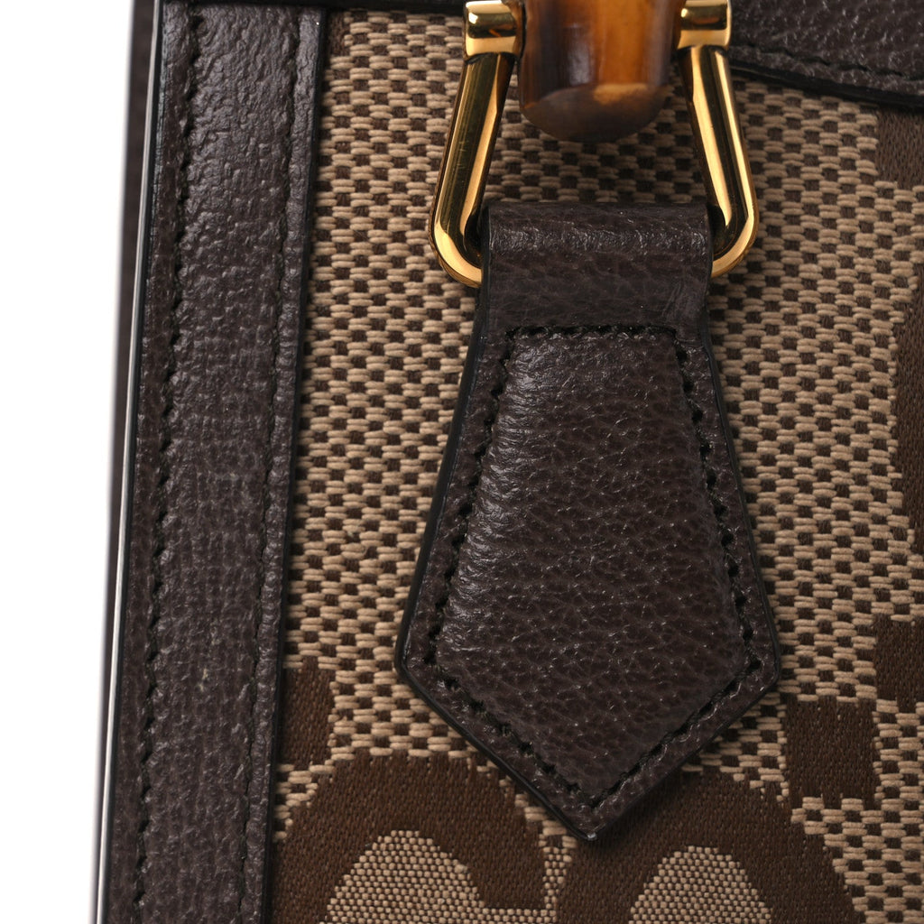 Monogram Jumbo GG Textured Dollar Calfskin Mini Diana Tote Bag Camel Ebony New Acero