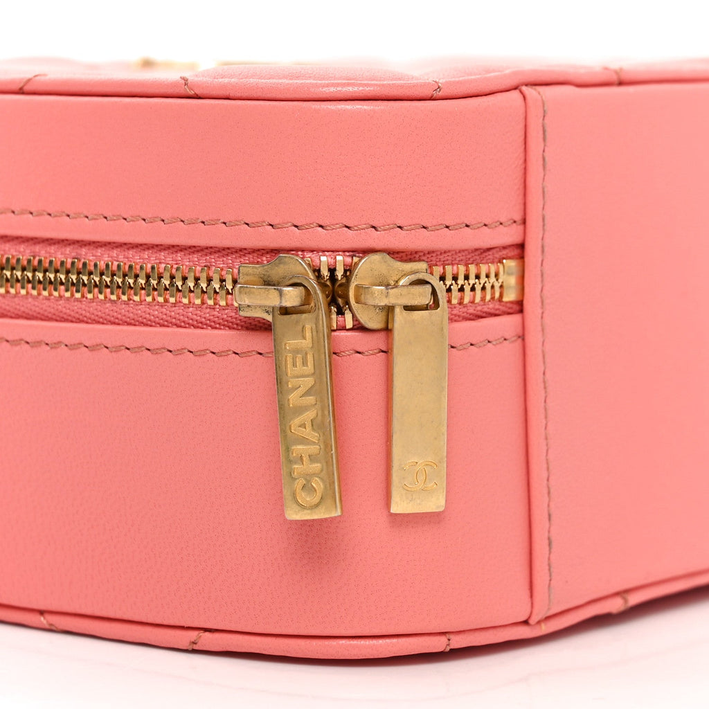Lambskin Quilted Top Handle Small Vanity Case Pink