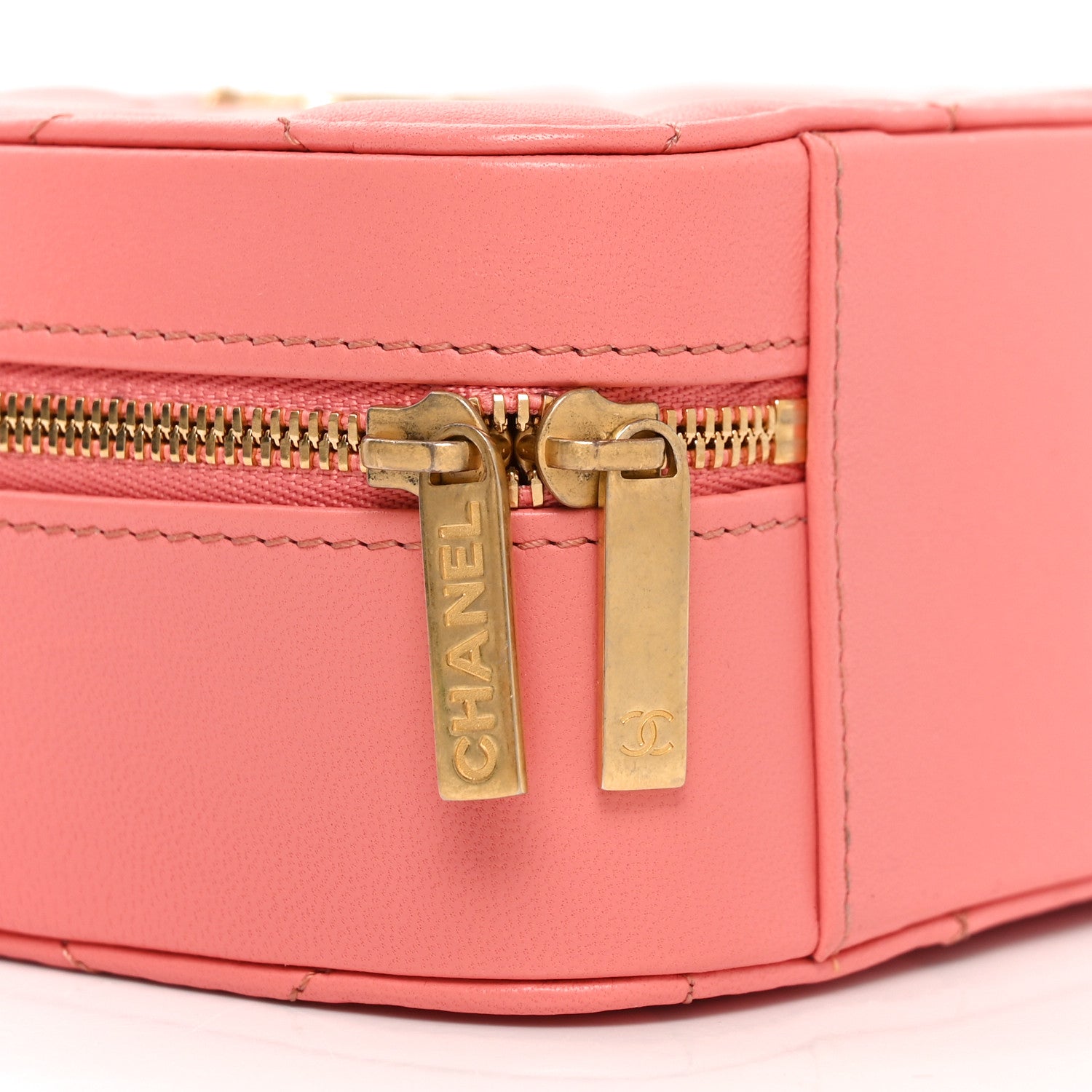 Lambskin Quilted Top Handle Small Vanity Case Pink