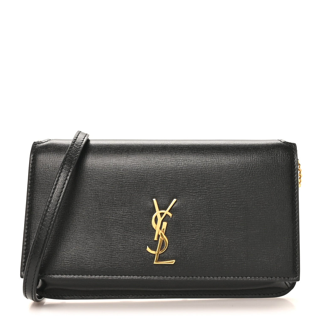 Grained Calfskin Monogram Phone Holder Crossbody Black