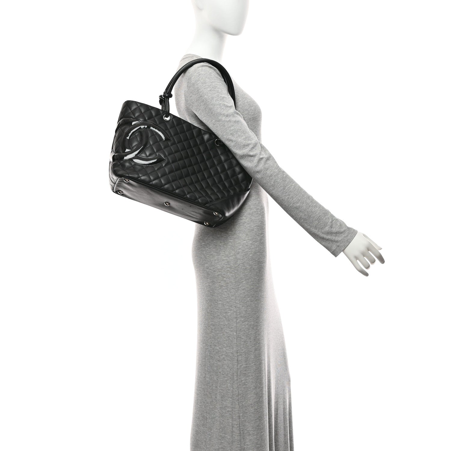 Calfskin Quilted Large Cambon Tote Black