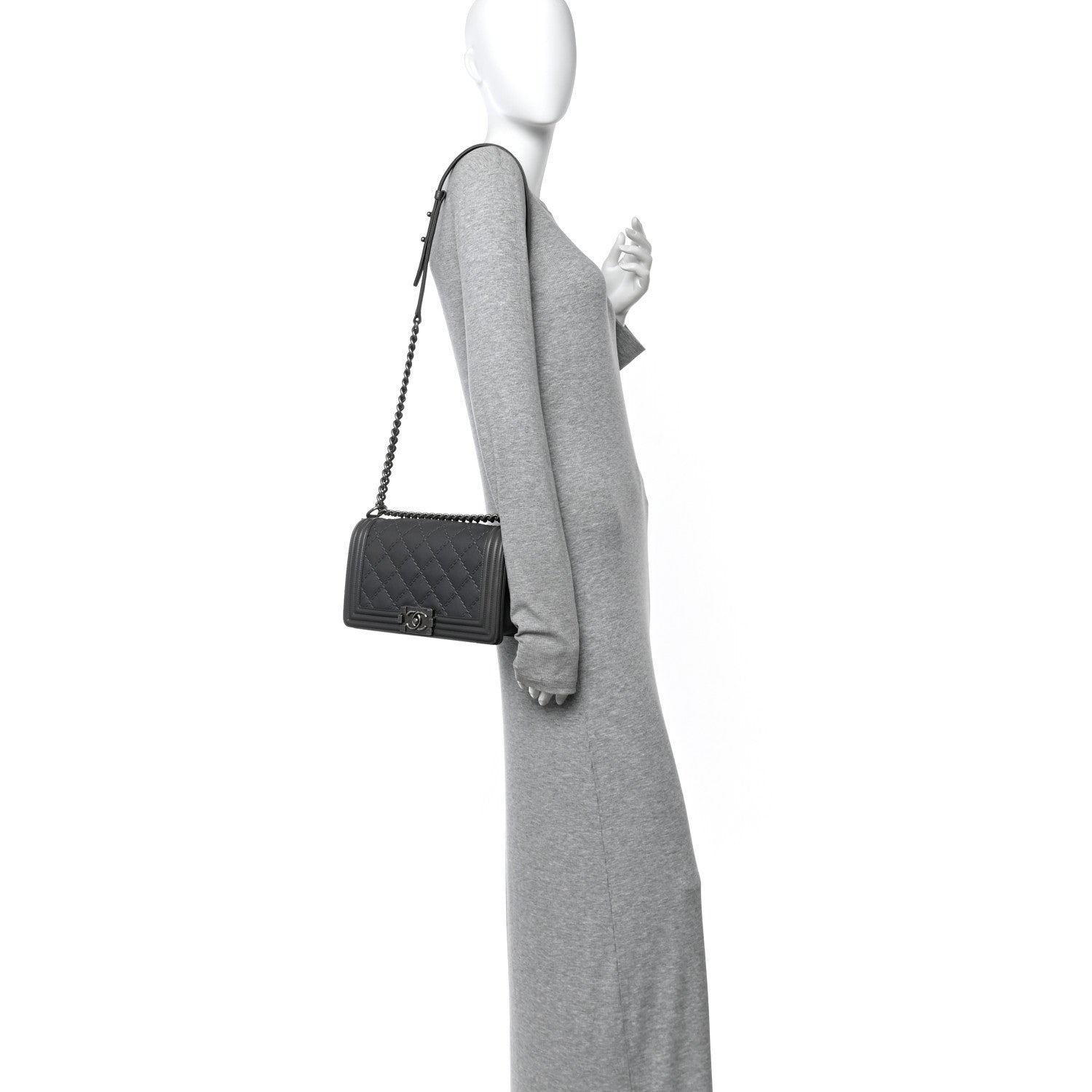 Calfskin Double Stitch Medium Boy Flap Grey