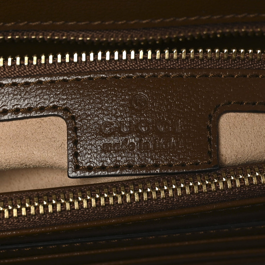 GG Supreme Monogram Calfskin Medium Horsebit 1955 Top Handle Bag Beige Ebony Brown Sugar