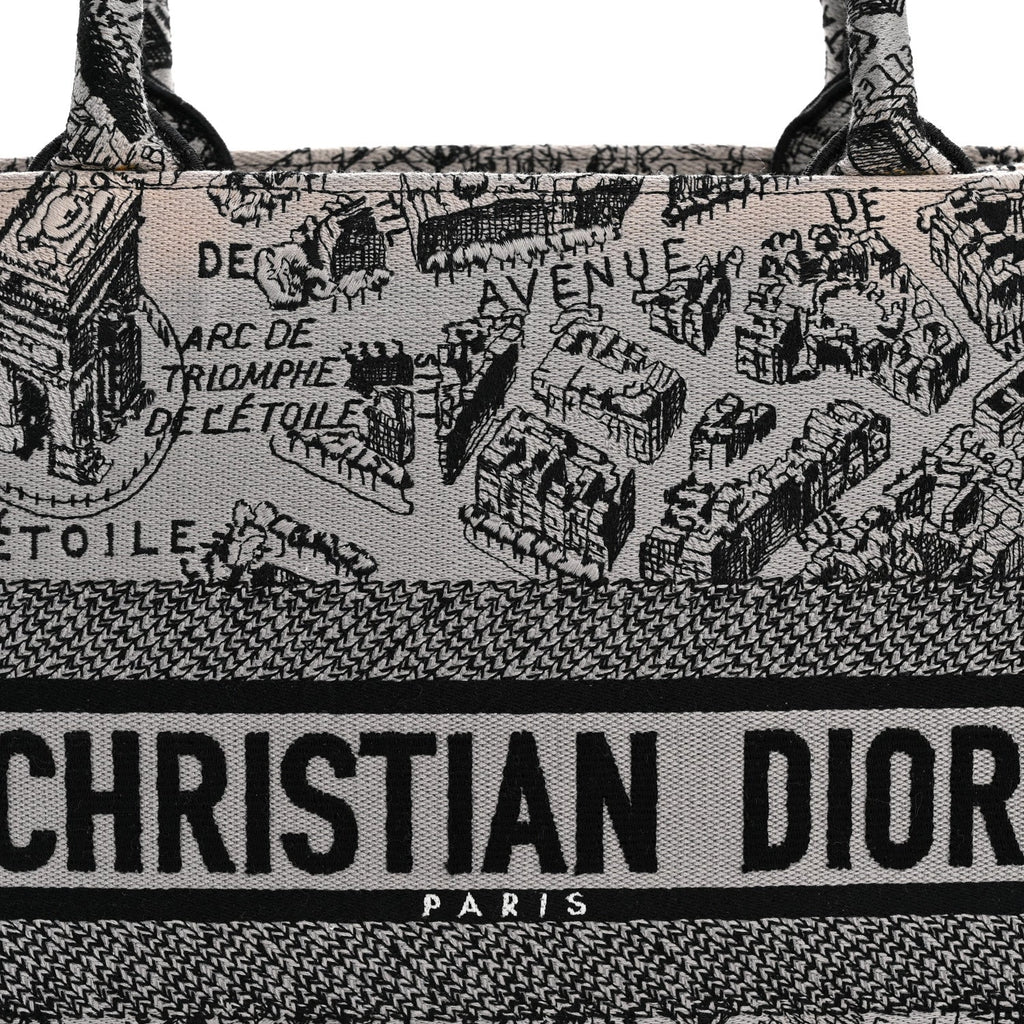 Canvas Embroidered Medium Plan De Paris Book Tote Grey Black